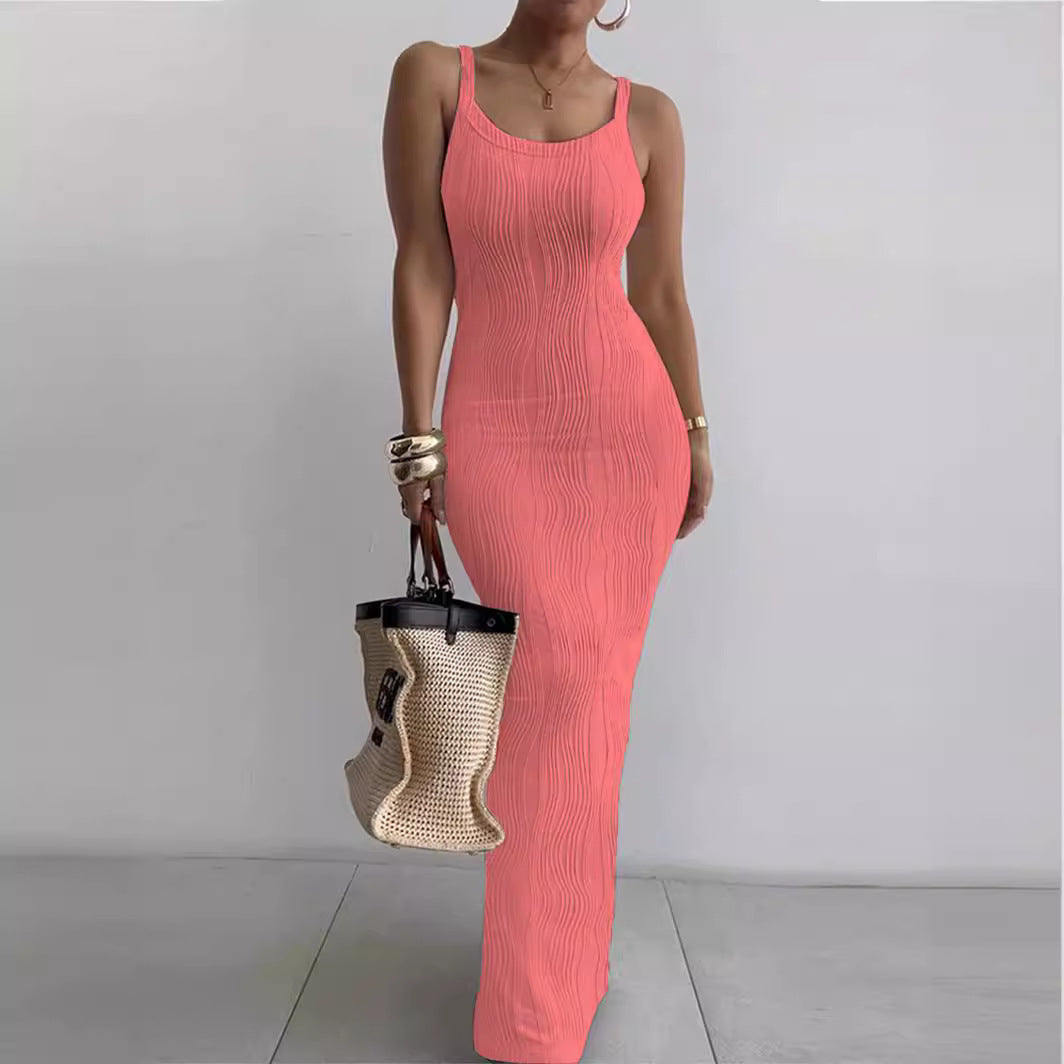 2025 Cross-border e-commerce independent station Amazon European and American women's clothing tight long dress slim sleeveless temperament dress