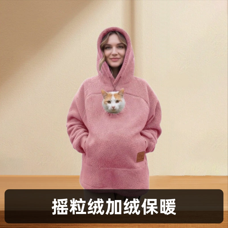 2025 new European and American fleece people pet one men and women the same hipster hooded loose casual warm sweater