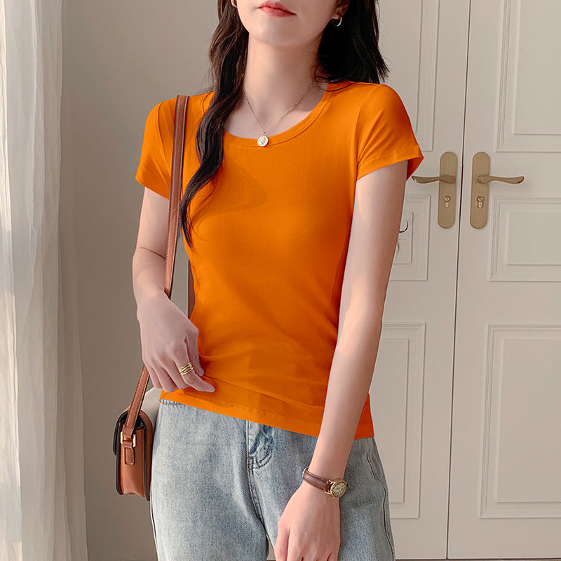 Grey V-neck short-sleeved t-shirt slim short summer half-sleeved top chicken heart neck t-shirt ins solid color