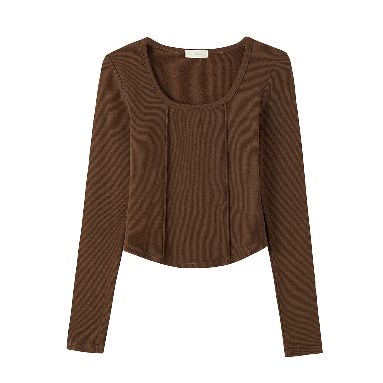 #Quality screening product #polished high-waisted short T-shirt women's big U-neck autumn new long-sleeved Spice Girl exposed navel thin velvet top