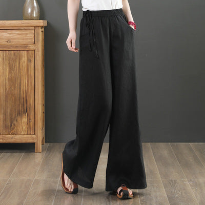 2025 summer new literary loose solid color cotton and linen elastic waist wide-leg pants trousers women's casual pants #9793 #