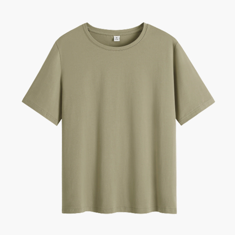 pure cotton loose short-sleeved t-shirt women's meat cover summer solid color summer design sense half-sleeve blue front shoulder thin summer wear