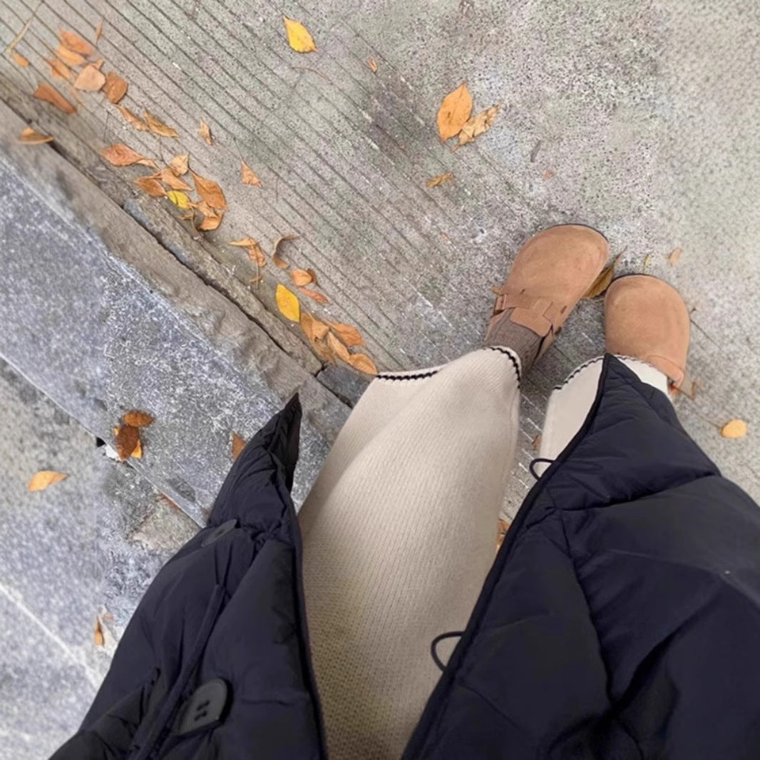 Wool knitted pants gray pants women's 2024 new autumn and winter small nine-point wide-leg pants grandma pants wool pants