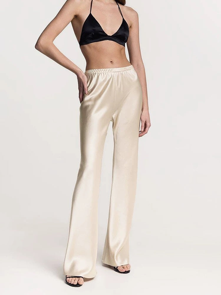 One-piece 45 ° oblique cut, high-end triacetic acid satin elastic waist small casual pants children's autumn and winter drape