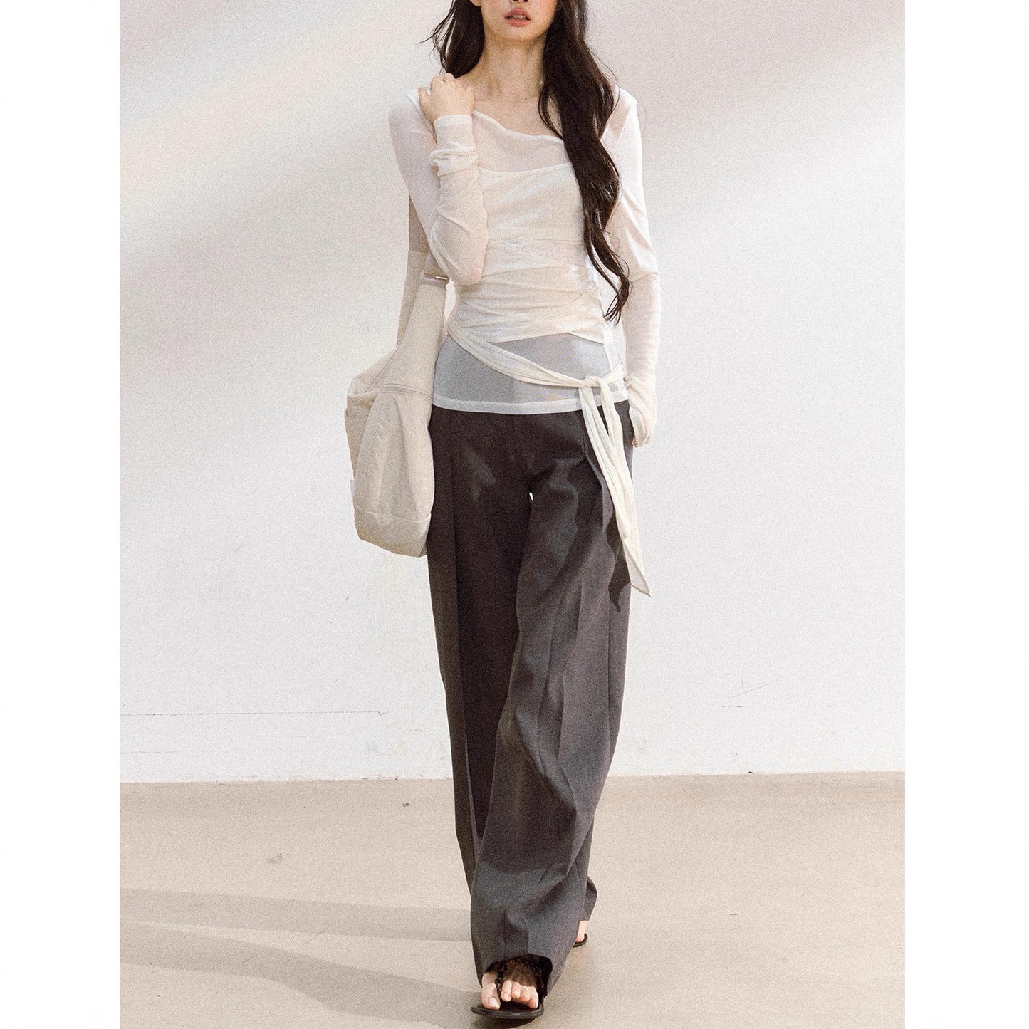 7Shiftii original design autumn new irregular long-sleeved sunscreen blouse women's loose and thin T-shirt top