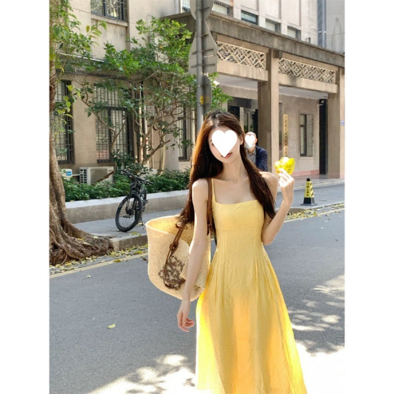 French small suspender dress women's summer new waist temperament long dress seaside vacation dress