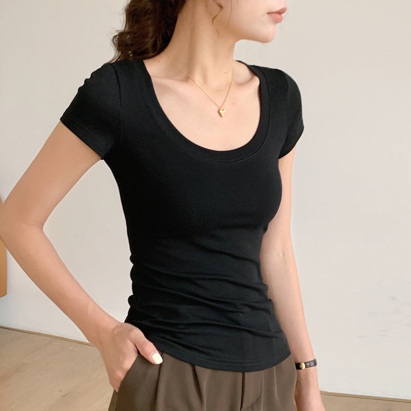 优质纯棉T恤女短袖修身圆领性感紧身2026新款夏装上衣纯色打底衫