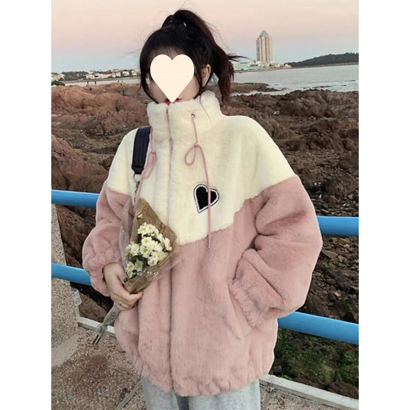 Fleece thickened sweater girl 2025 autumn and winter clothing junior high school high school students cotton-padded jacket