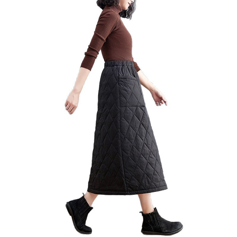 Winter 2025 new thickened cotton group half-length skirt medium and long skirt windshield winter skirt women's clothing