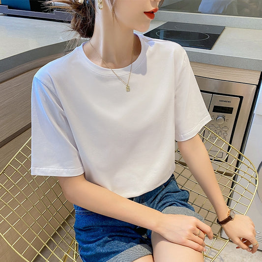 [LOGO Customization] Pure cotton loose T-shirt women's short-sleeved versatile half-sleeved top bottoming shirt temperament pure cotton comfortable