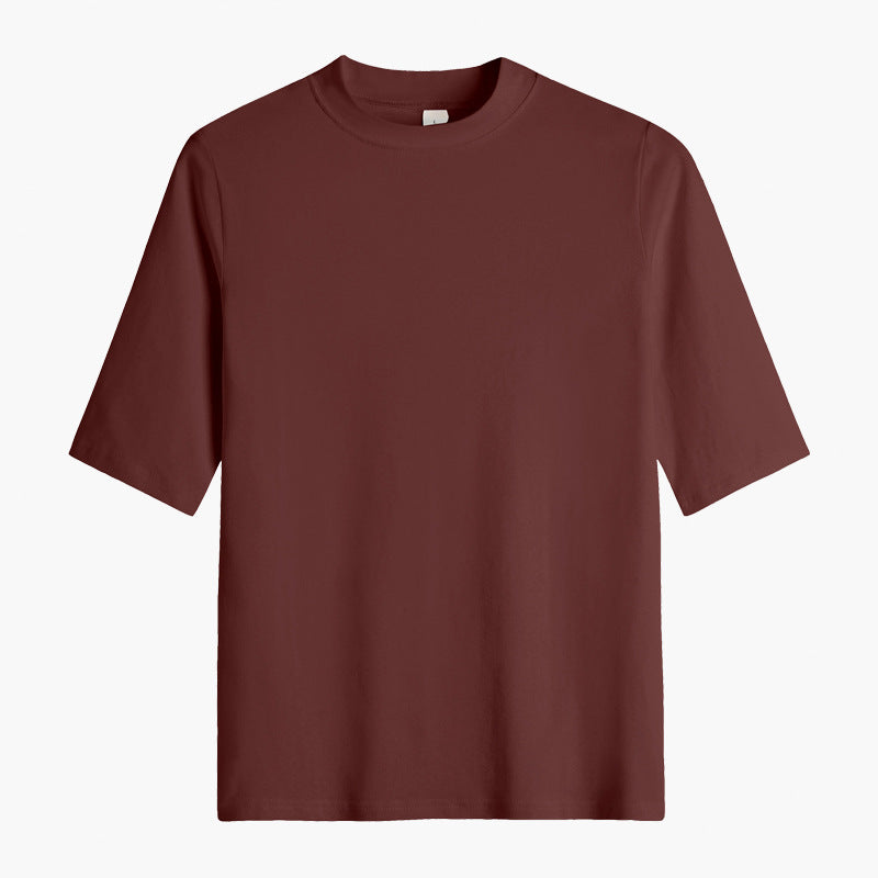 White cotton semi-turtleneck five-quarter-sleeved T-shirt women's medium-sleeved belly-covering bottoming shirt slim-fitting top temperament commuting