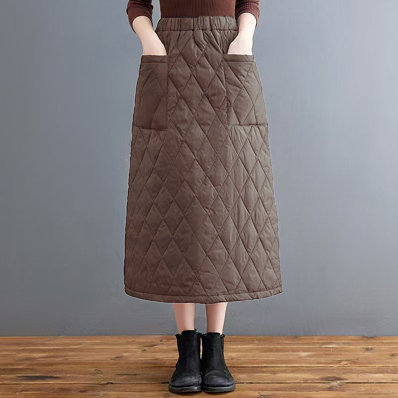 Winter 2025 new thickened cotton group half-length skirt medium and long skirt windshield winter skirt women's clothing