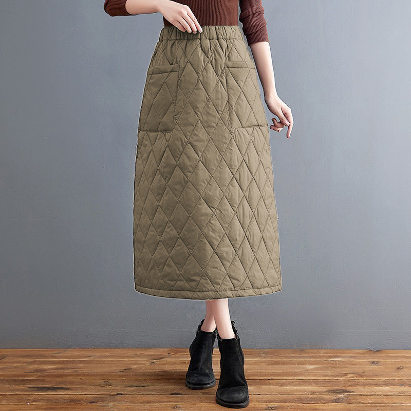 Winter 2025 new thickened cotton group half-length skirt medium and long skirt windshield winter skirt women's clothing