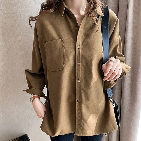 Amazon Beauty Simple Large Size Shirt New Solid Color Casual Women's Clothing Loose Medium and Long Top Stacked Shirt