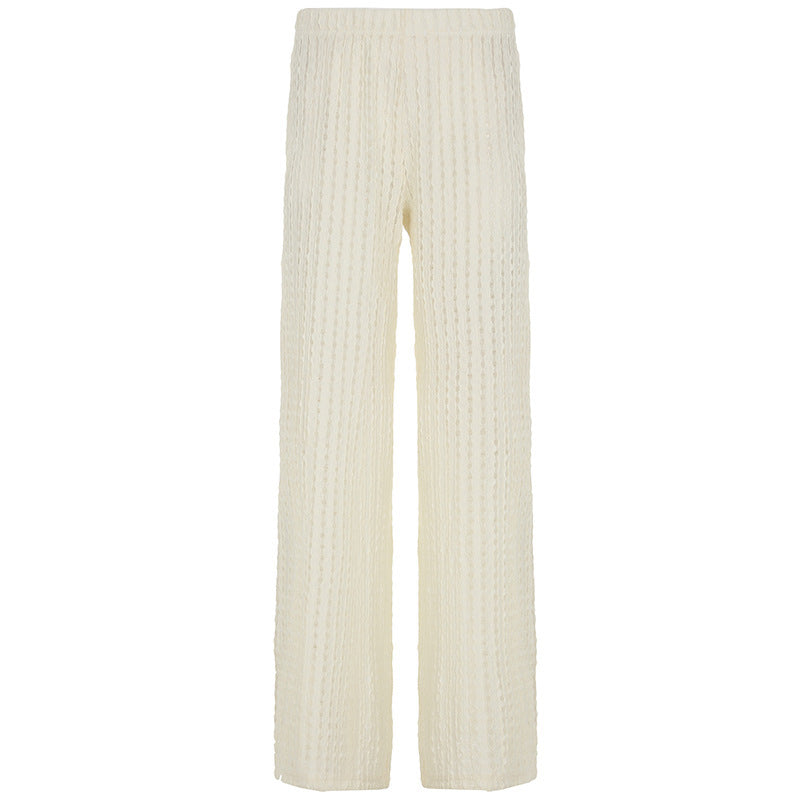 Casual vacation style texture material design knitted pants micro perspective Spice Girls summer new loose lazy comfortable trousers