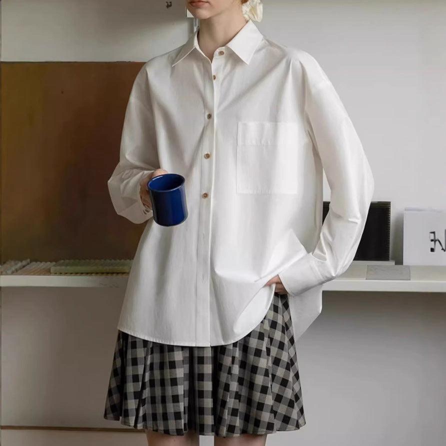 MELLIIY 2025 spring new lazy and comfortable loose cotton long-sleeved pink shirt women's design sense niche