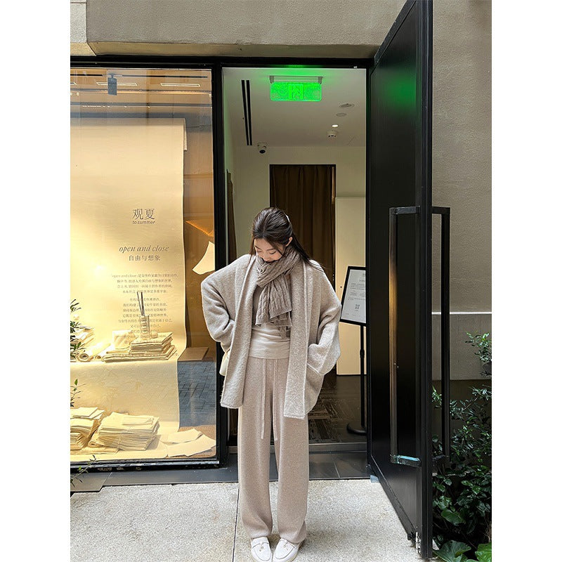 This issue B enters the rigid demand model! All-wool grandma pants women's winter drawstring casual soft waxy knitted straight-leg pants