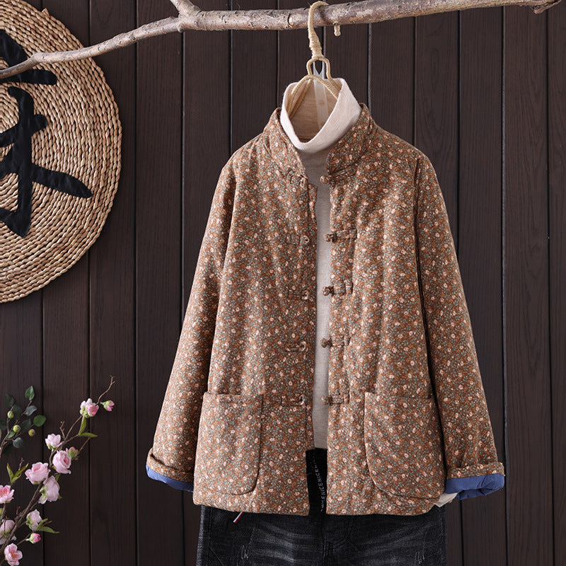 Chinese-style small floral padded jacket women's short 2025 winter thickened jacket Chinese-style placket buckle Tang-style padded jacket