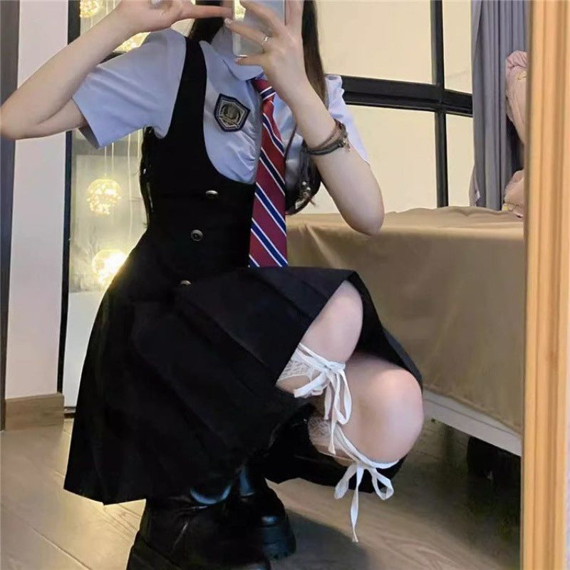 Large size fat mm fake two-piece dress for women's summer new academic style short sleeves, waist and thin temperament a-word skirt