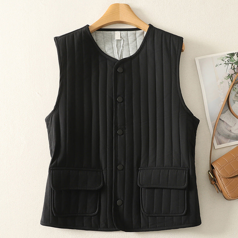 2025 autumn and winter new vertical striped single-breasted vest sleeveless vest jacket women's vest
