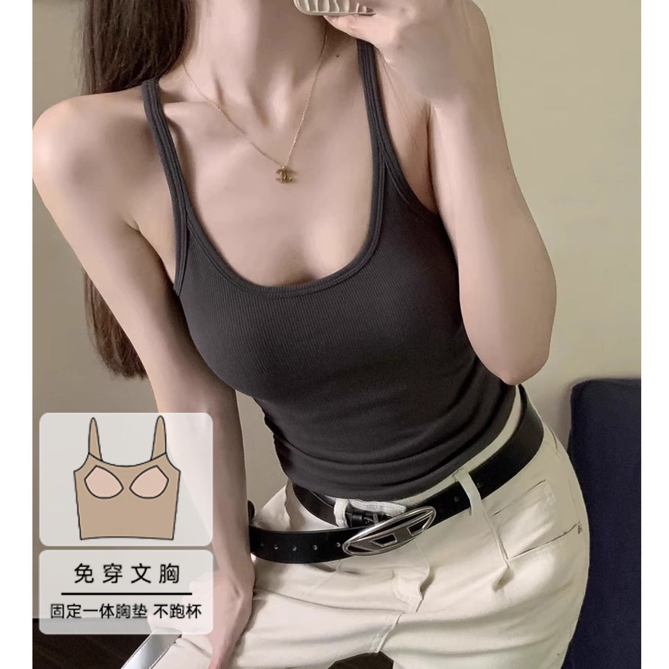 甄选螺纹棉2026夏装新款辣妹胸垫吊带背心女工字内搭外穿美背上衣
