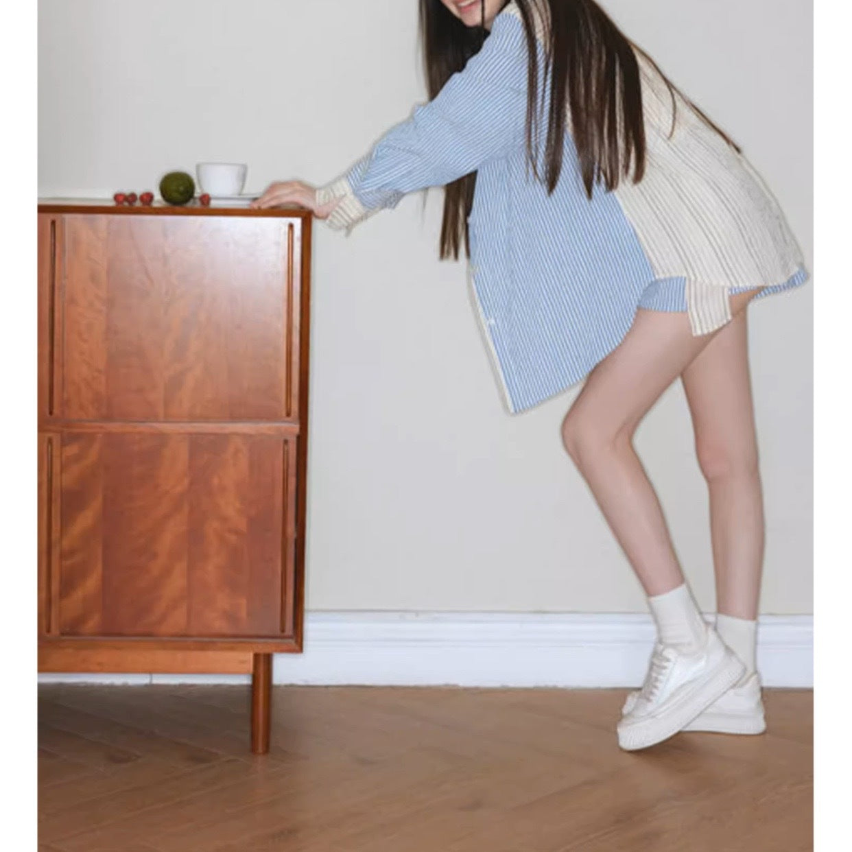 [Bruce Blues] Yu Shuxin's same American retro striped shirt casual loose shorts set