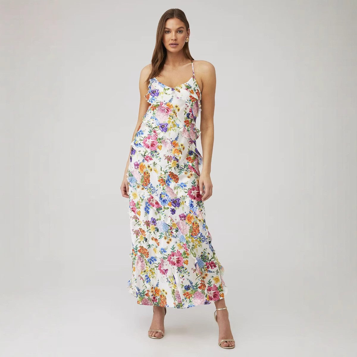 Cross-border luxury summer high-end vacation style photography casual floral dress suspender thin hip floral dress women