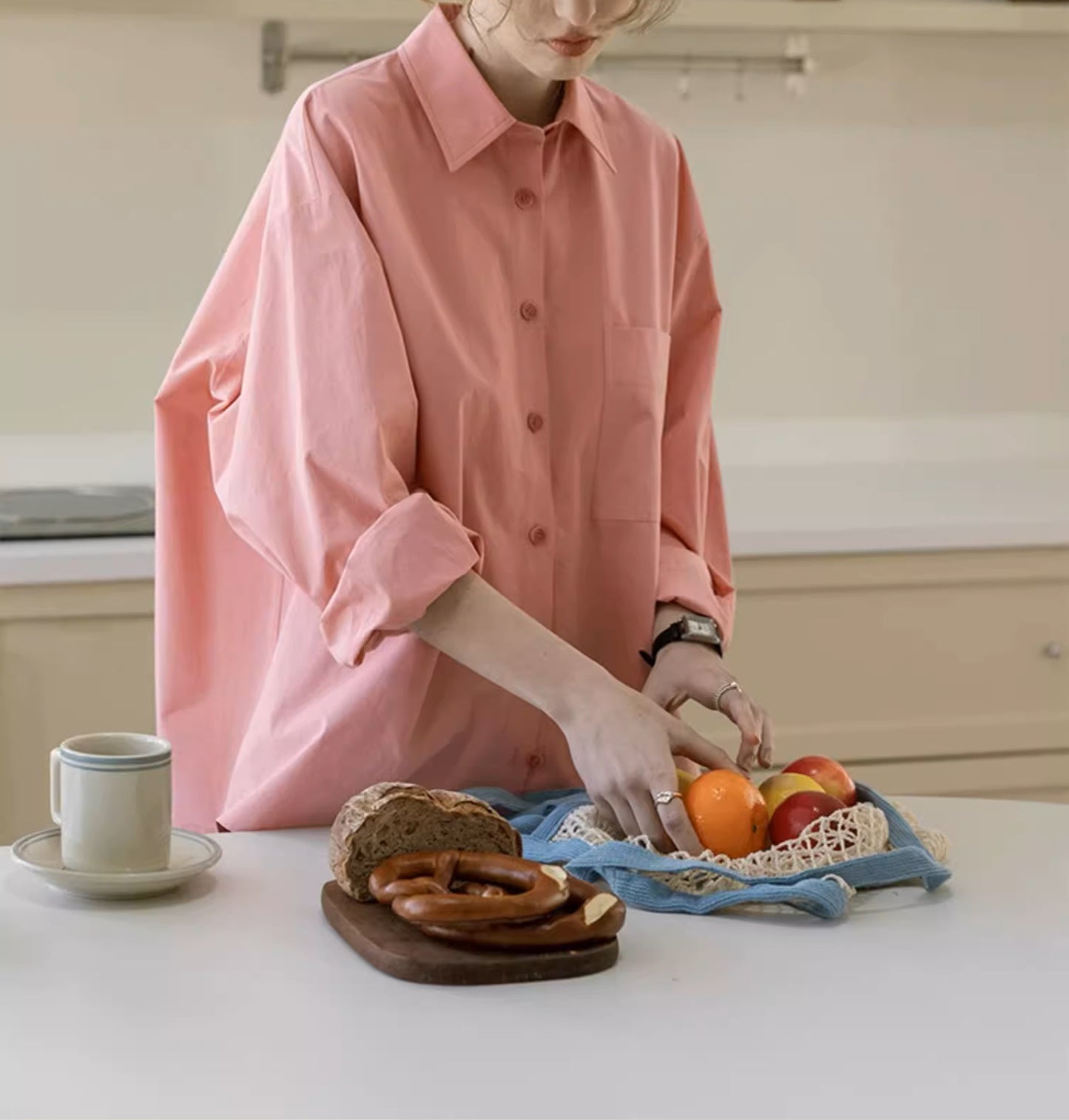 MELLIIY 2025 spring new lazy and comfortable loose cotton long-sleeved pink shirt women's design sense niche