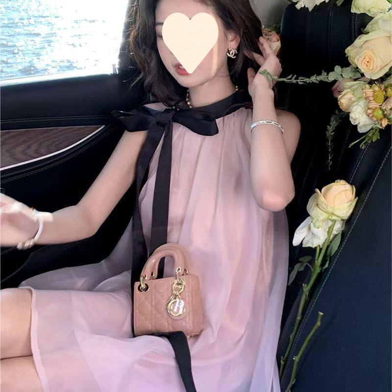 New French gentle style ins loose lace-up dress premium sleeveless sweet birthday seaside resort skirt