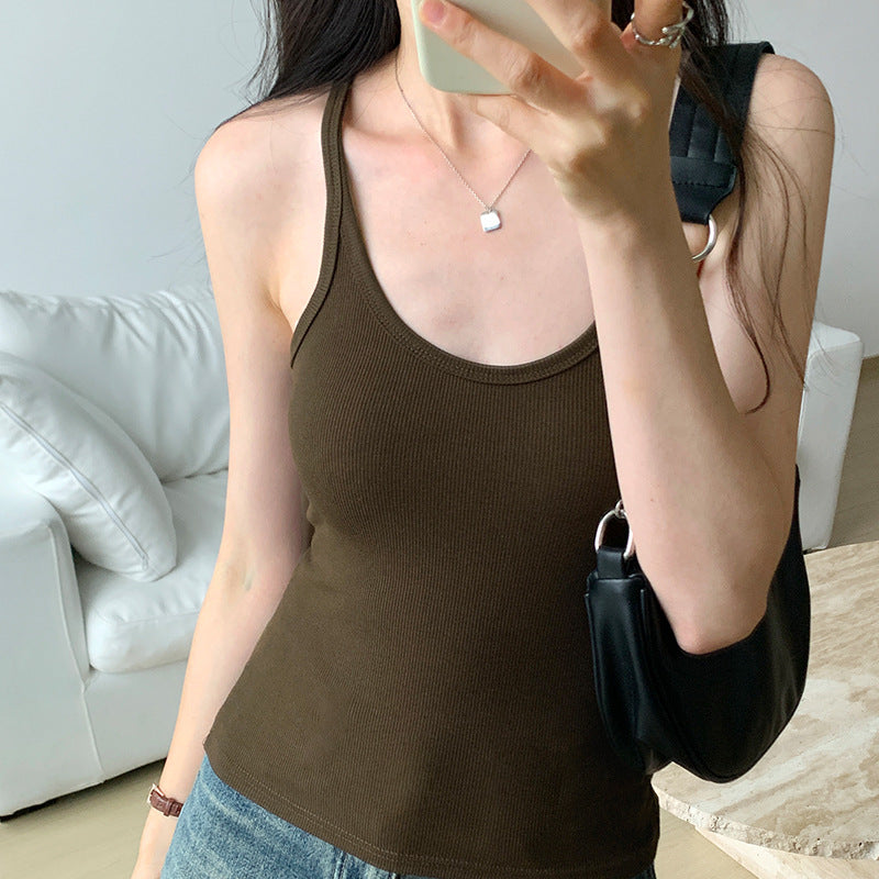 Chest pad sling women's summer 2026 new sexy U-neck I-shaped vest with slim fit and thin outer tube top