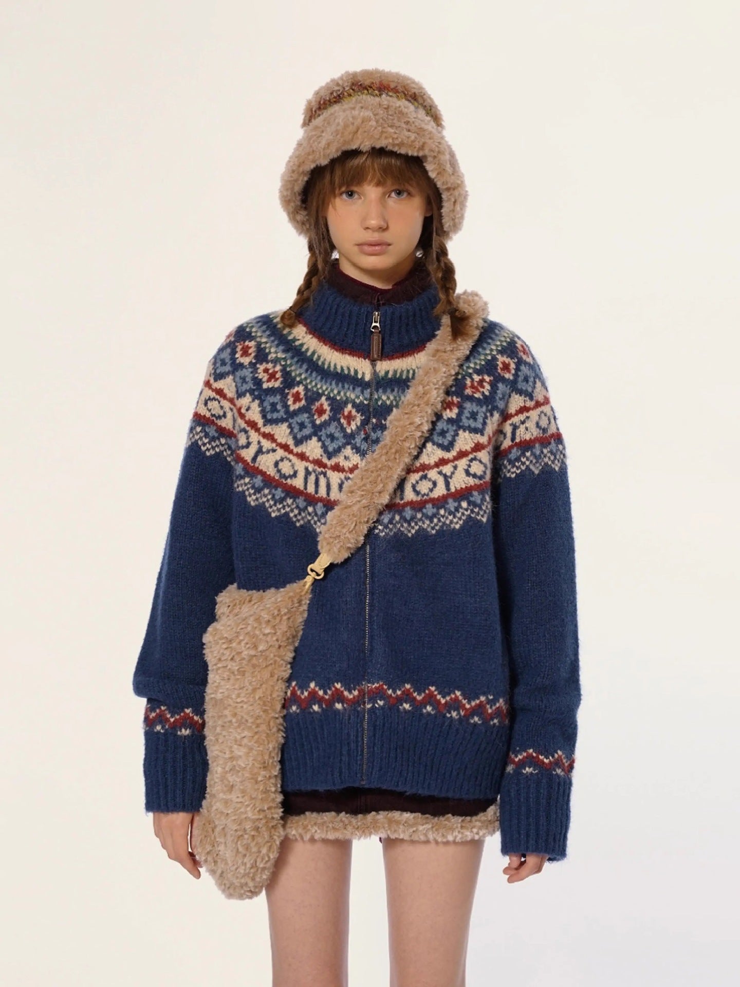 Moromoro Fair Island sweater women's autumn new vintage college style lazy style turtleneck knitted cardigan jacket