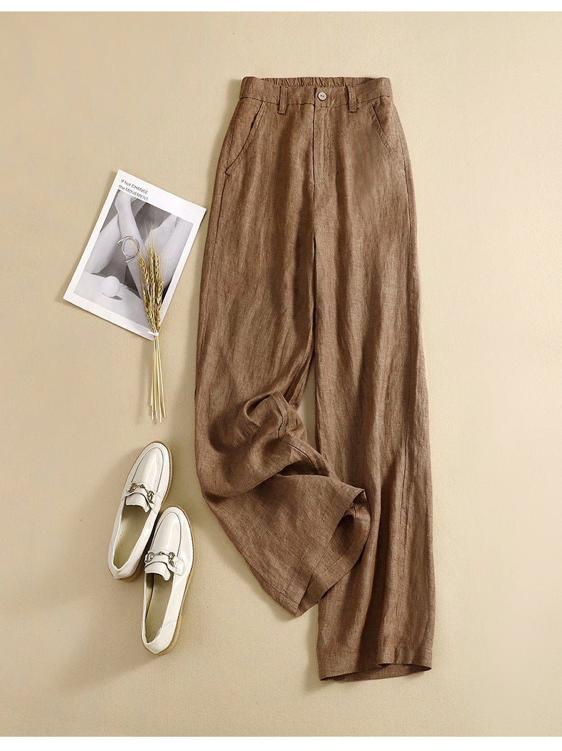 1273 #real shot in the spring of 2024, the new cotton and linen high waist drape literary and loose and thin straight trousers women