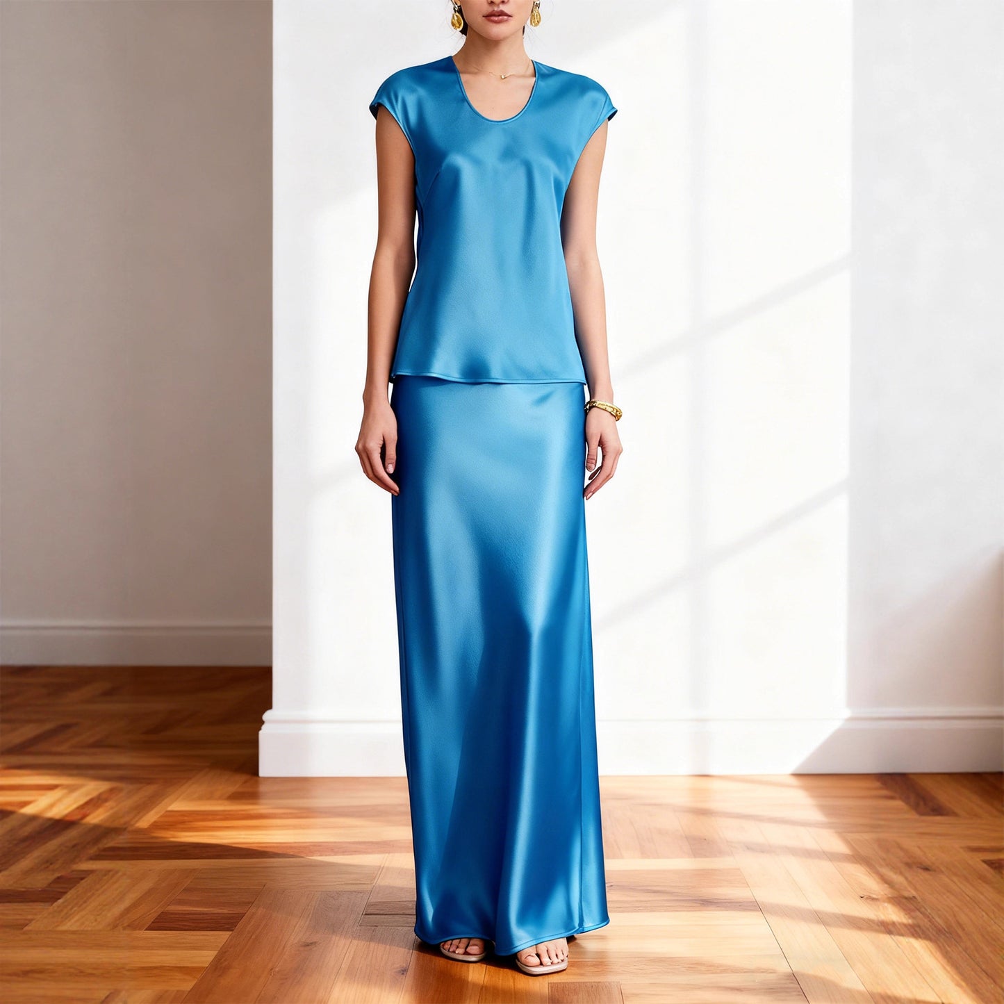 Haute couture imported acetic acid satin Muse skirt super long mopping elastic waist pendant stylish tall man