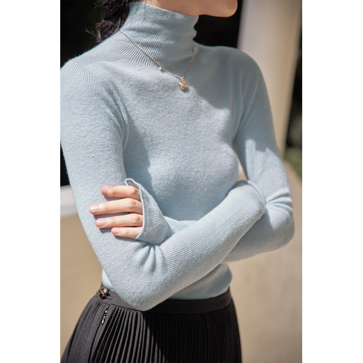 solighter all-wool seamless integrated turtleneck base knit 2025 autumn/winter solid color inner top