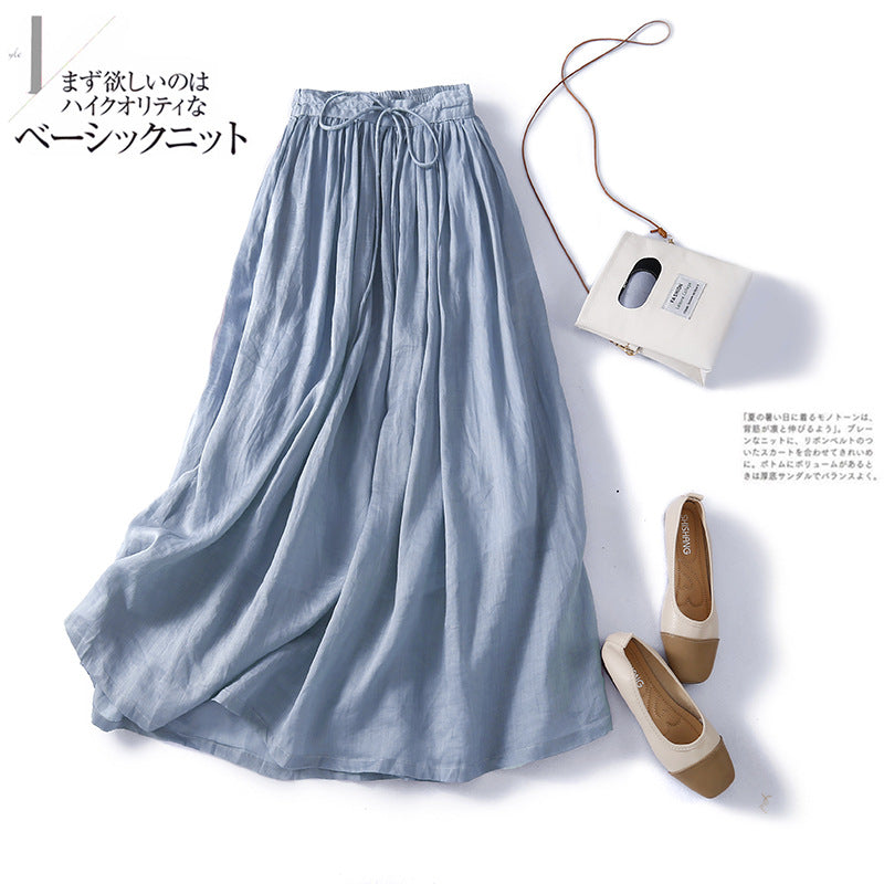 Real shot 2024 spring and summer new solid color literary retro loose medium and long skirt women