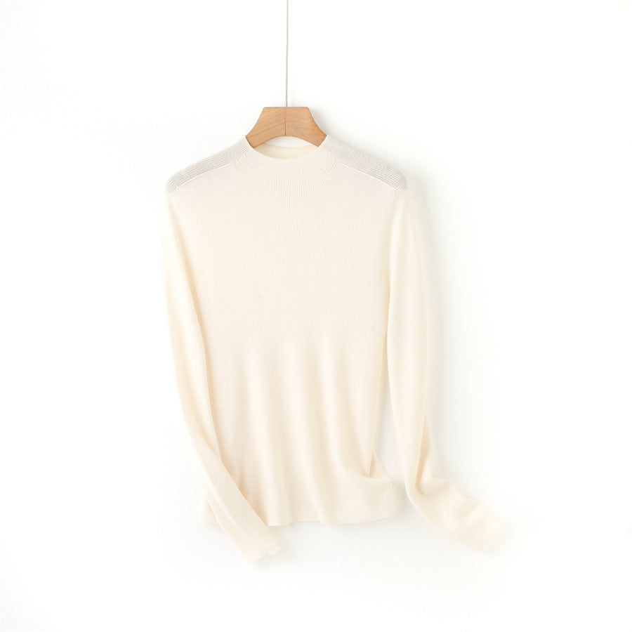 Merino ultra-fine wool Yangtze yarn sweater, seamless integrated semi-turtleneck inner with backing knitted sweater for women's autumn and winter