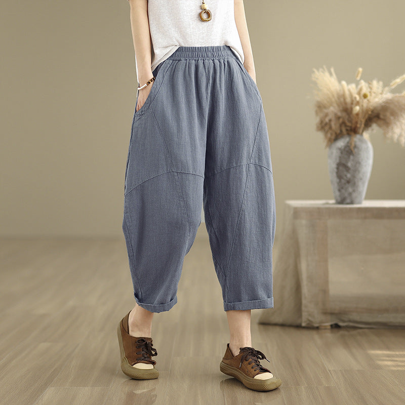 Real shot women's bloomers 2025 new thin cotton and linen loose large size fat mm nine-point cross-pants women Harlan pants women