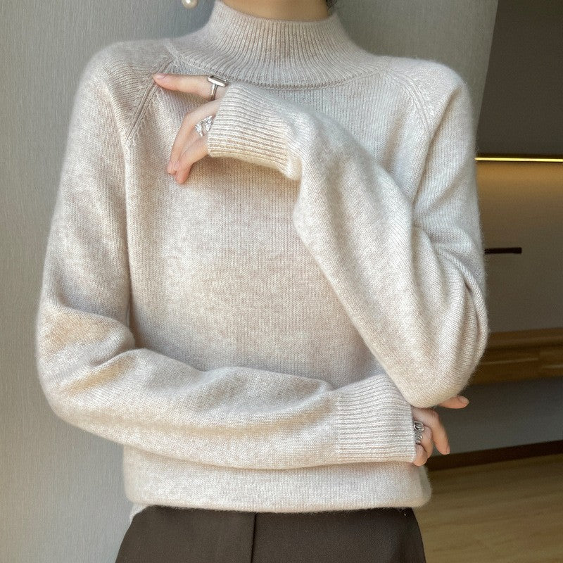 Cashmere sweater women's 100 pure cashmere semi-turtleneck pullover 2025 new winter knitted bottoming shirt thickened