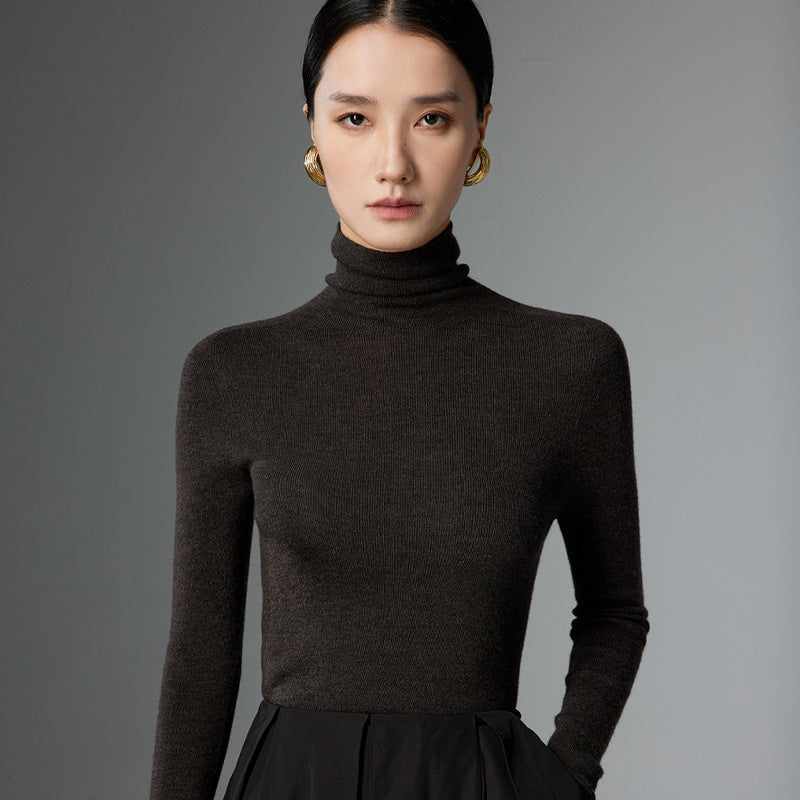 Yangtze yarn worsted wool sweater women's autumn and winter slim-fitting thin turtleneck sweater black premium inner knitted bottoming shirt