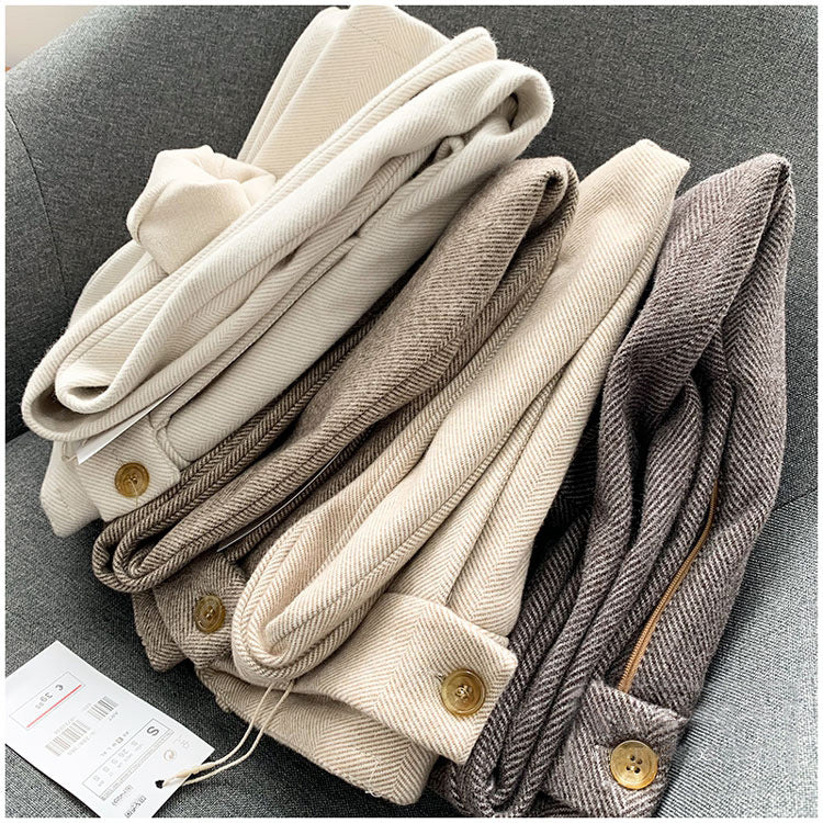 Wan year good version, autumn and winter BI hoarding! Simple and versatile solid wear twill texture woolen casual pants straight pants women