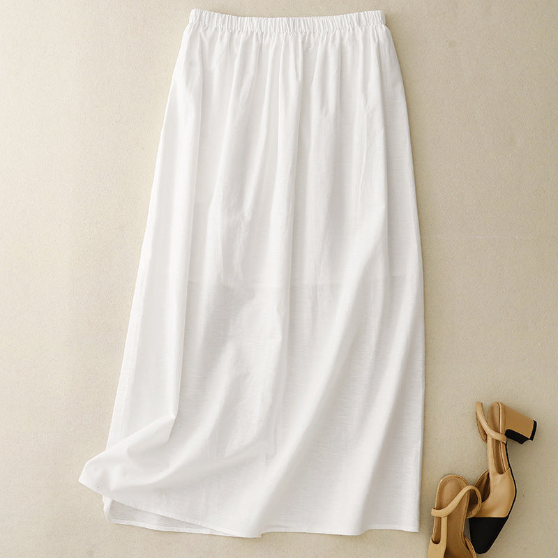 In the summer of 2025, the new cotton and linen blended breathable loose and simple rear split skirt women