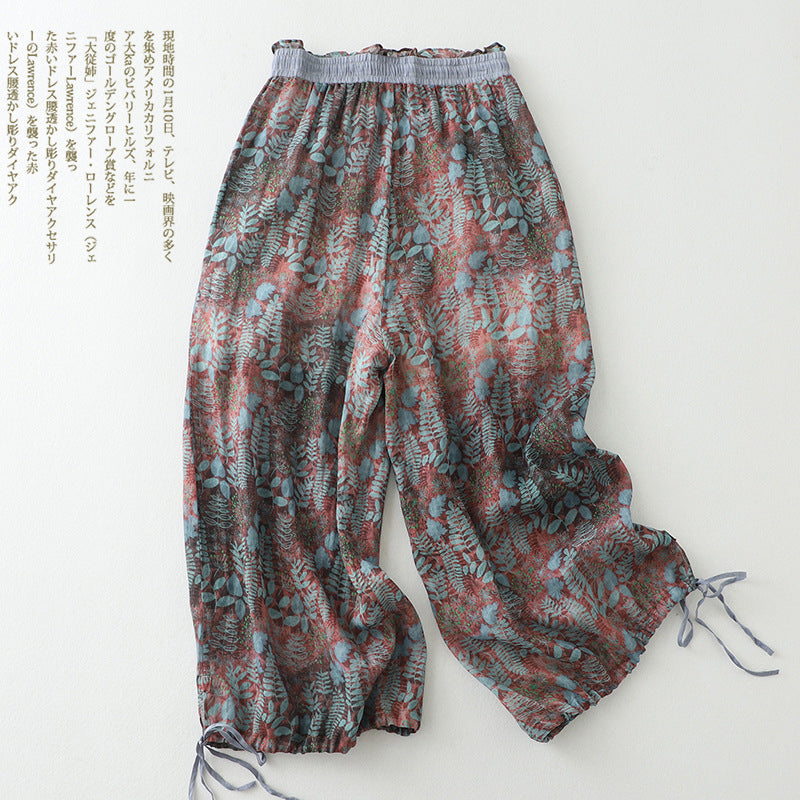 2024 summer new literary and retro casual loose printing nine-point pants women #2275