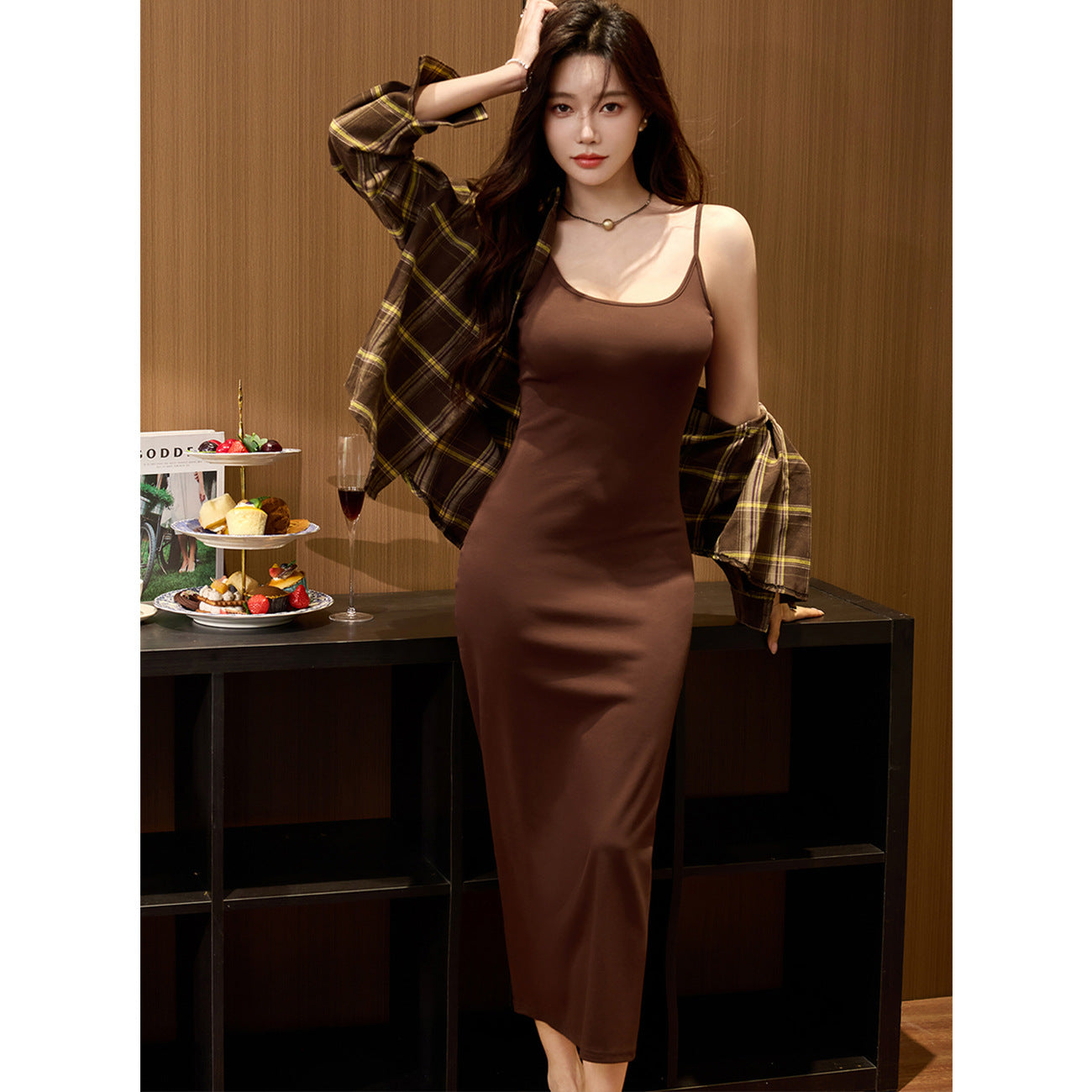 [High quality] Pure cotton suspender dress women's summer 2026 new inner vest long dress knee to ankle
