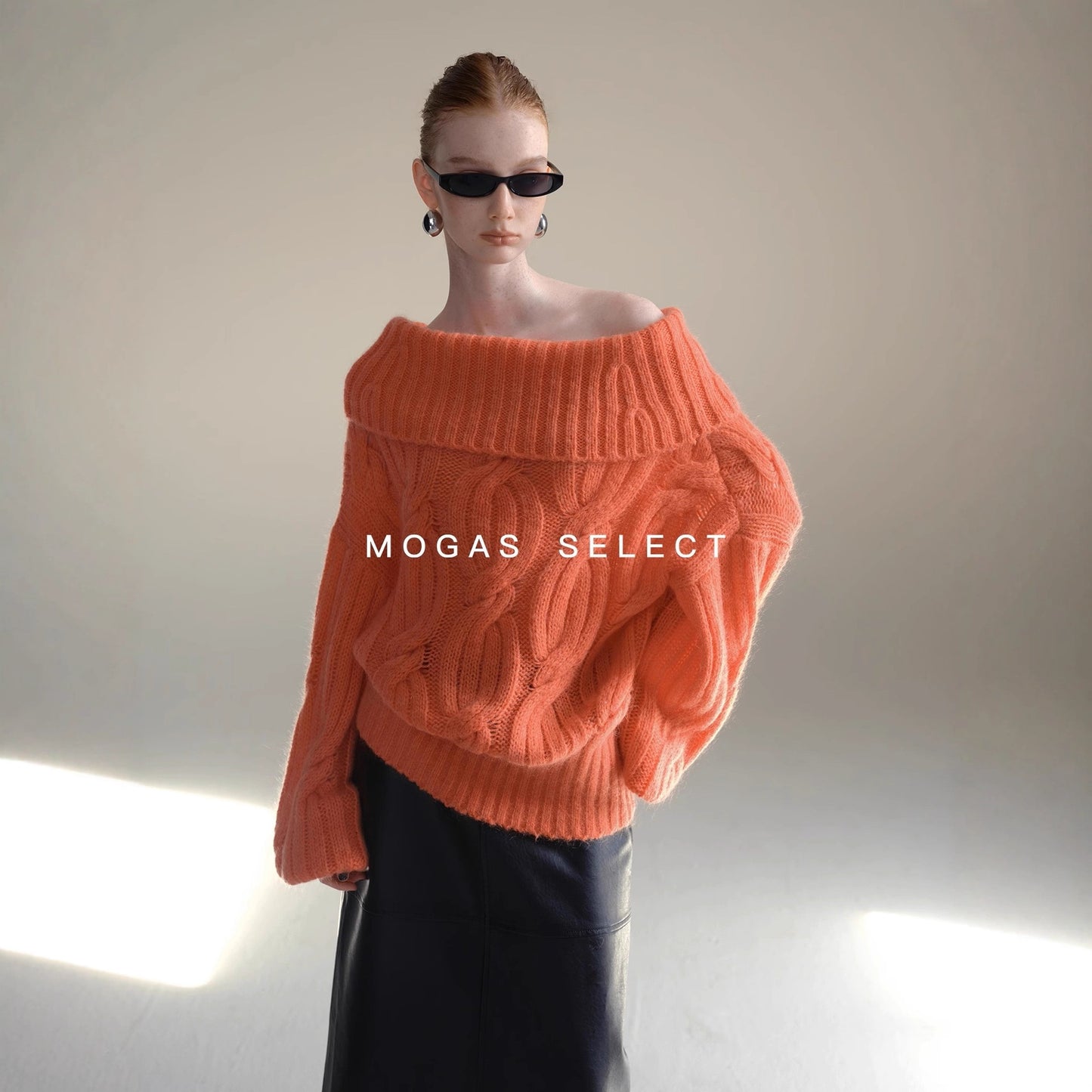 Mogas Heavy Cub Sea Wool Blended Lazy Lantern Sleeves One-Word Neck Twisted Pullover Sweater Women's Autumn and Winter