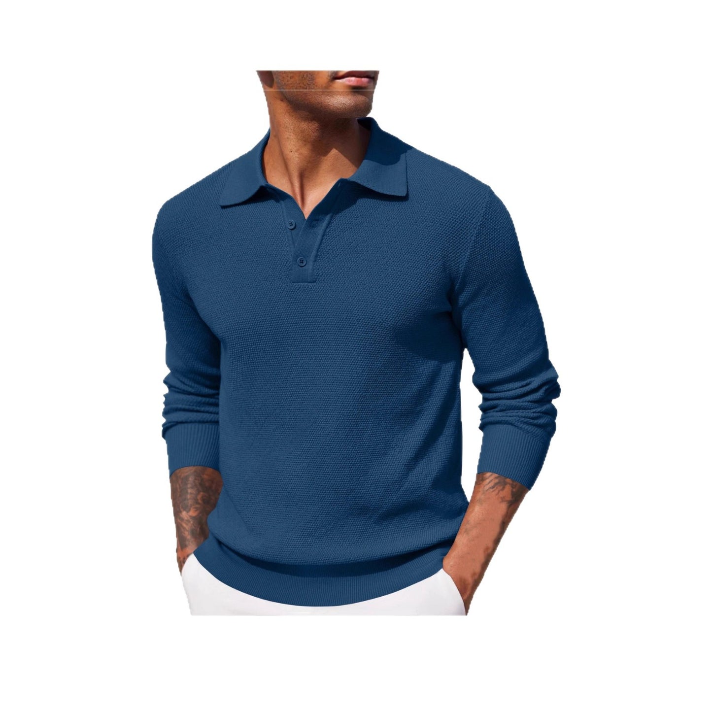 2025 autumn new Amazon popular cross-border casual men's top long-sleeved V-neck button-up POLO shirt