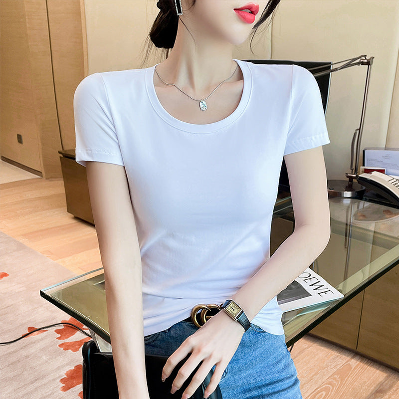 Pure cotton big red short-sleeved t-shirt women's summer slim-fit bottoming shirt with inner top, high-end versatile and thin t-shirt